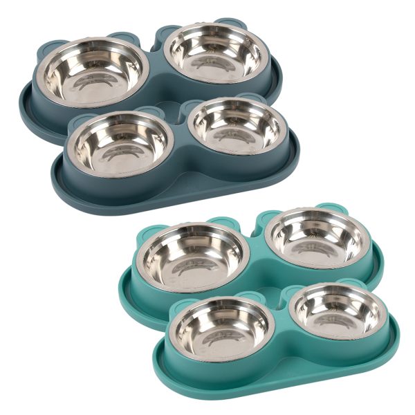 Brookbrand-Pets-Dual-Stainless-Eared-Dish-Small-Large-Green-Blue