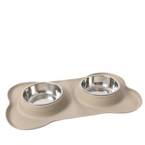 Brookbrand-Pets-Non-Slip-Stainless-Bowl-Set-Beige