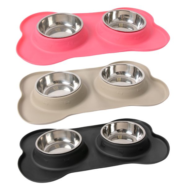 Brookbrand-Pets-Non-Slip-Stainless-Bowl-Set-Beige-Pink-Black