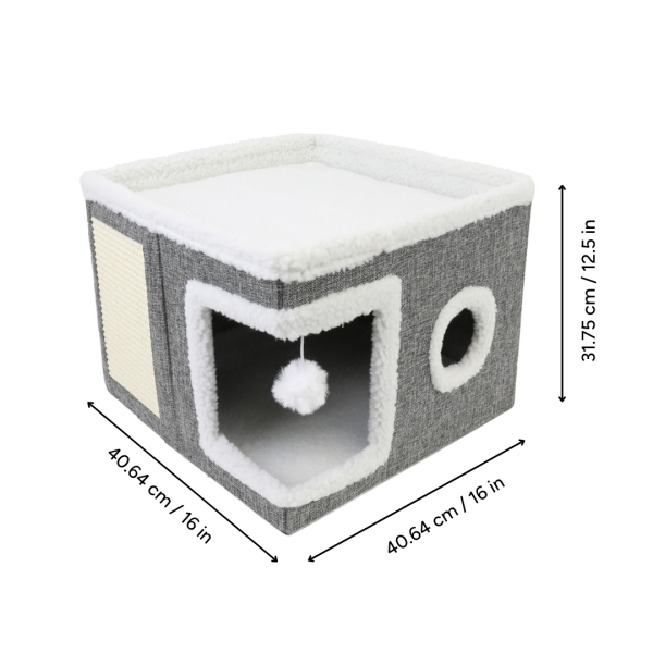 Windowed Bunk Bed Cat Cave with Scratcher, Grey/White - Image 2