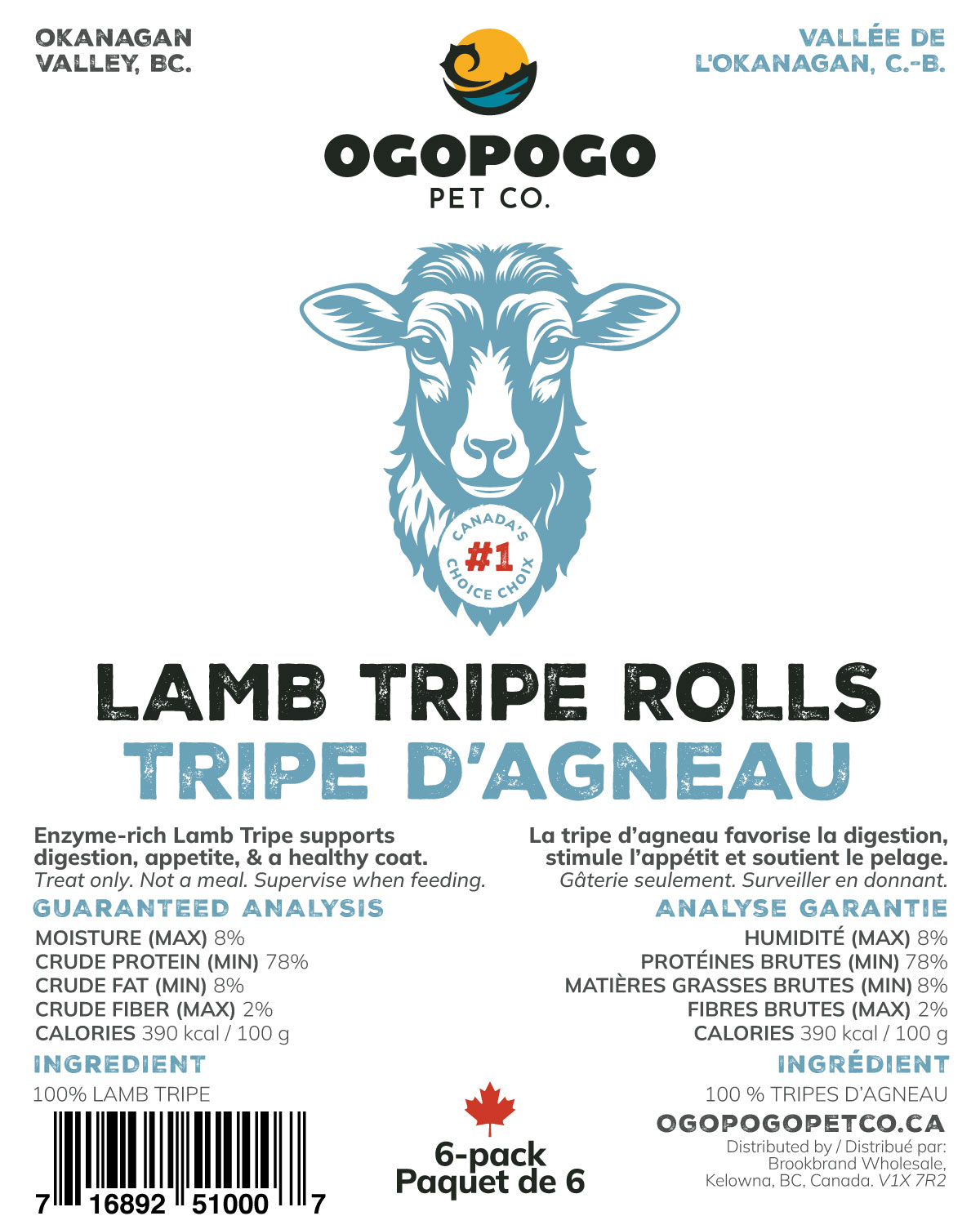 Ogopogo Pet Co.: Lamb Tripe Rolls 6 Pack - Image 3